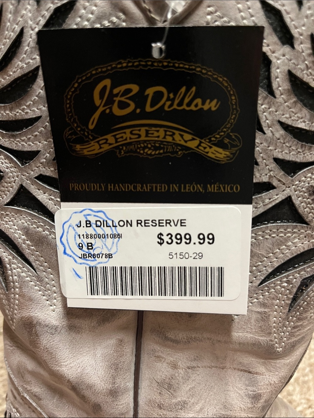 NWT J.B. Dillon Reserve Gray Leather Western Cowgirl Boots Cross Detail 9B - Picture 5 of 8